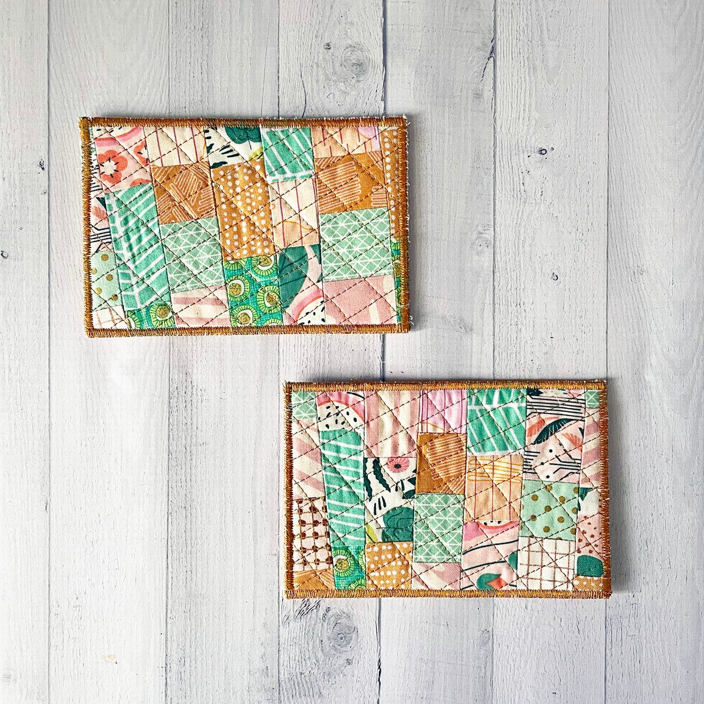 Fabric Postcards - Pink/Gold/Aqua Set of 2