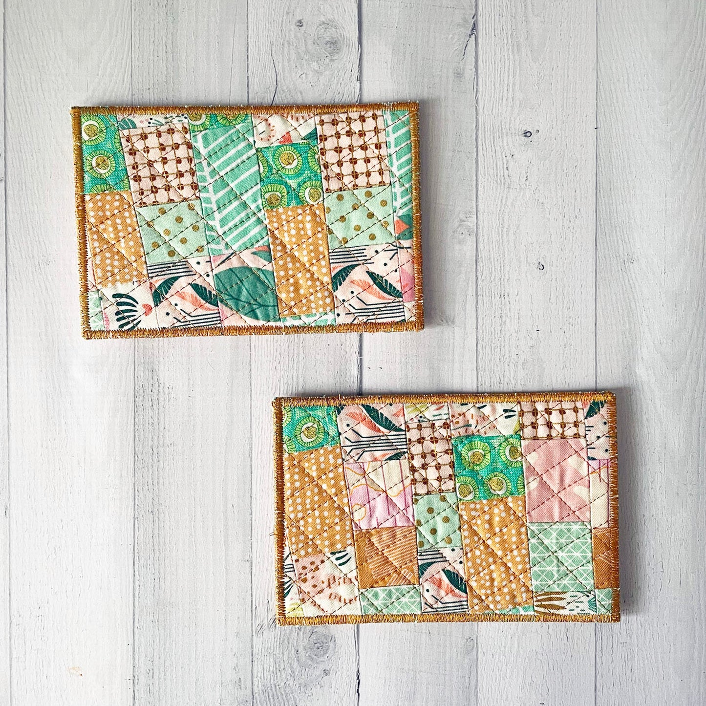 Fabric Postcards - Pink/Gold/Aqua Set of 2