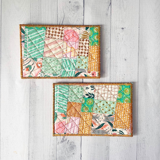 Fabric Postcards - Pink/Gold/Aqua Set of 2