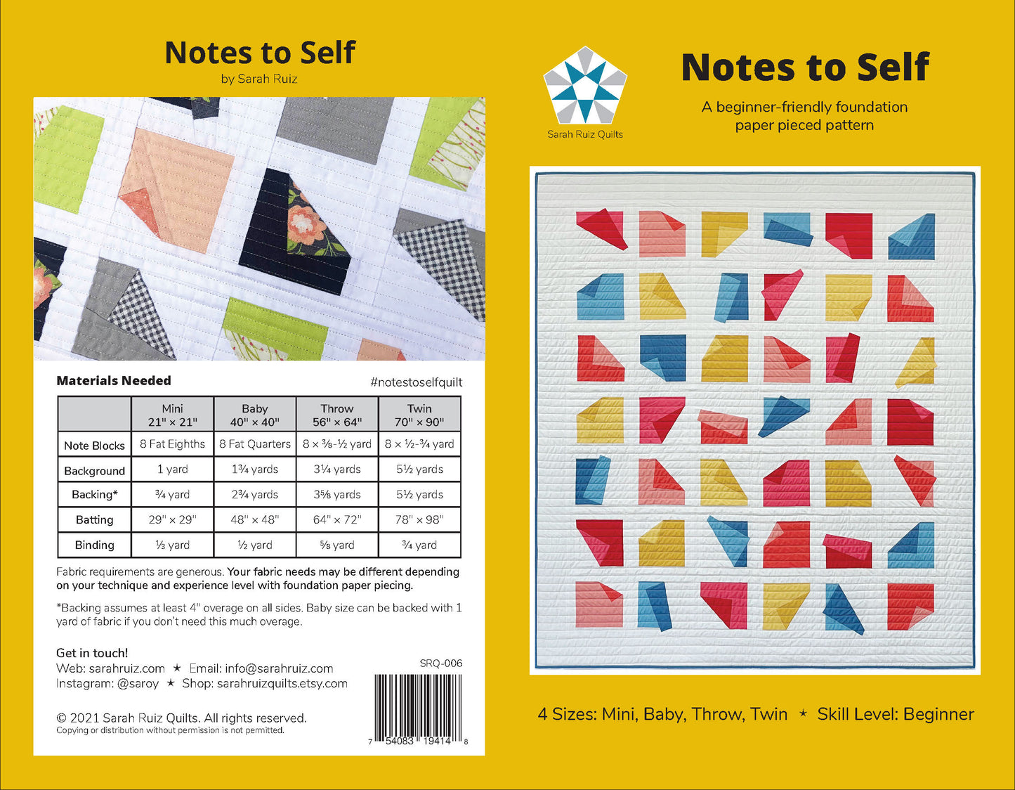 Notes to Self PRINT Pattern