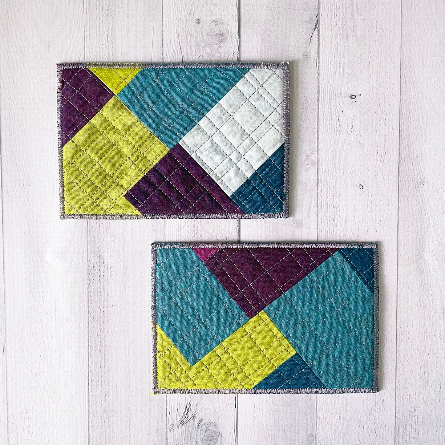 Fabric Postcards - Green/Blue/Purple Set of 2