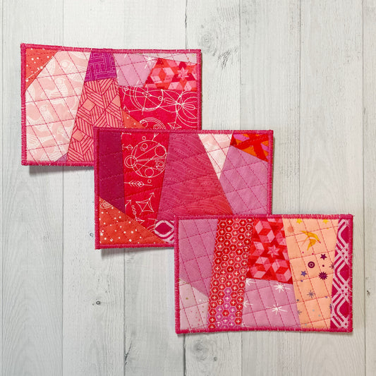 Fabric Postcards - Scrappy Pink Set of 3