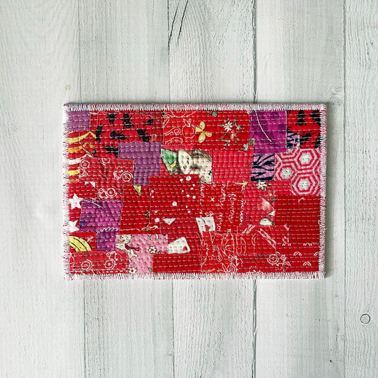 Fabric Postcard - Red Improv